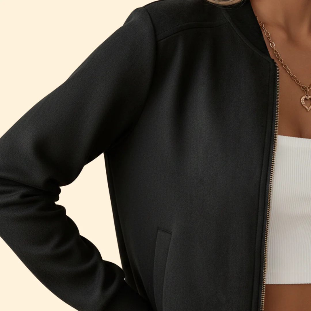 Women’s Bomber Jacket with Zipper Front and Pockets - Image 3