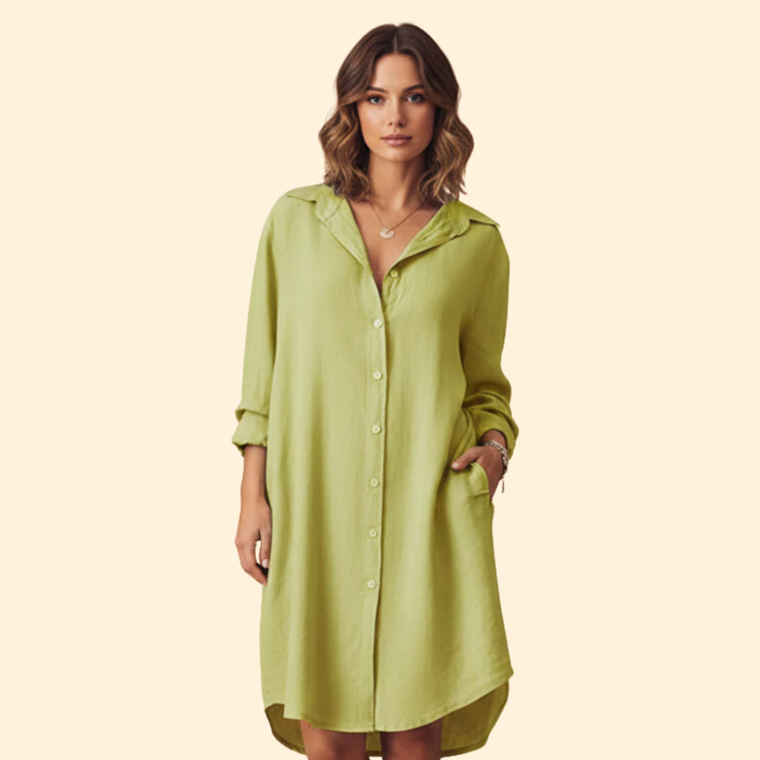 Women's Button-Down Dress with Long Sleeves - Image 11