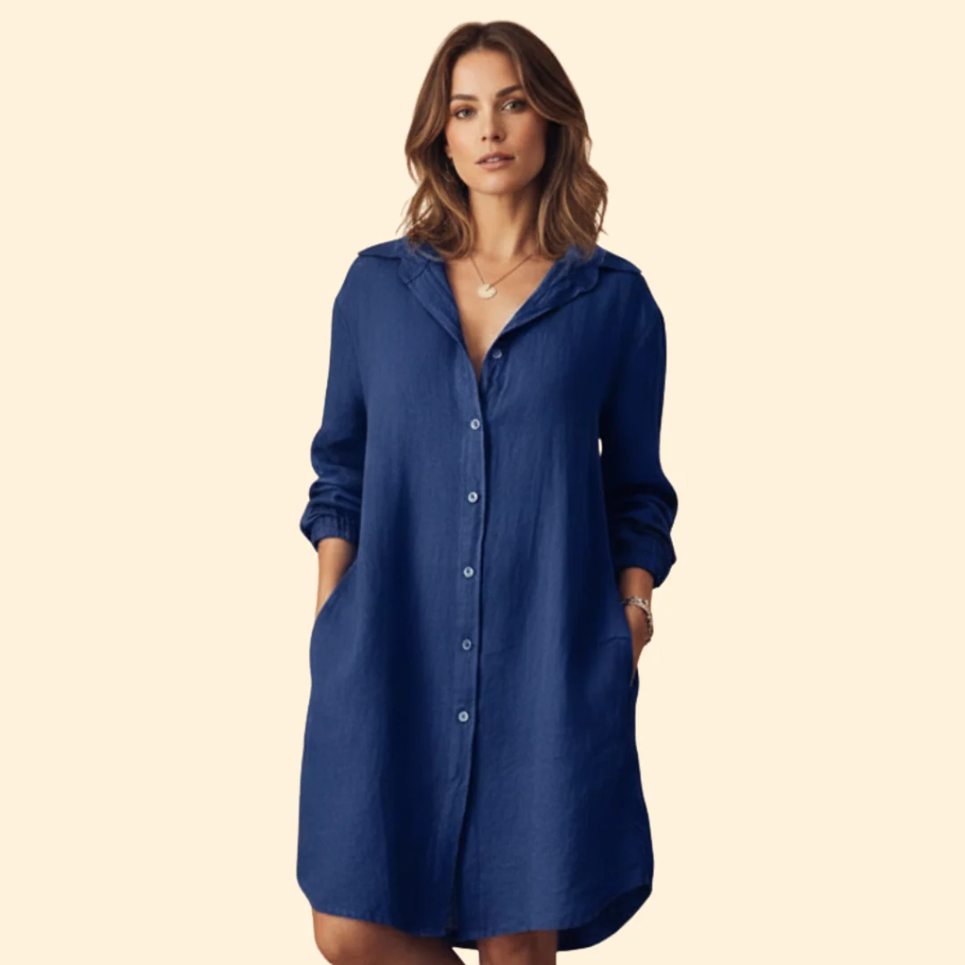 Women's Button-Down Dress with Long Sleeves - Image 2
