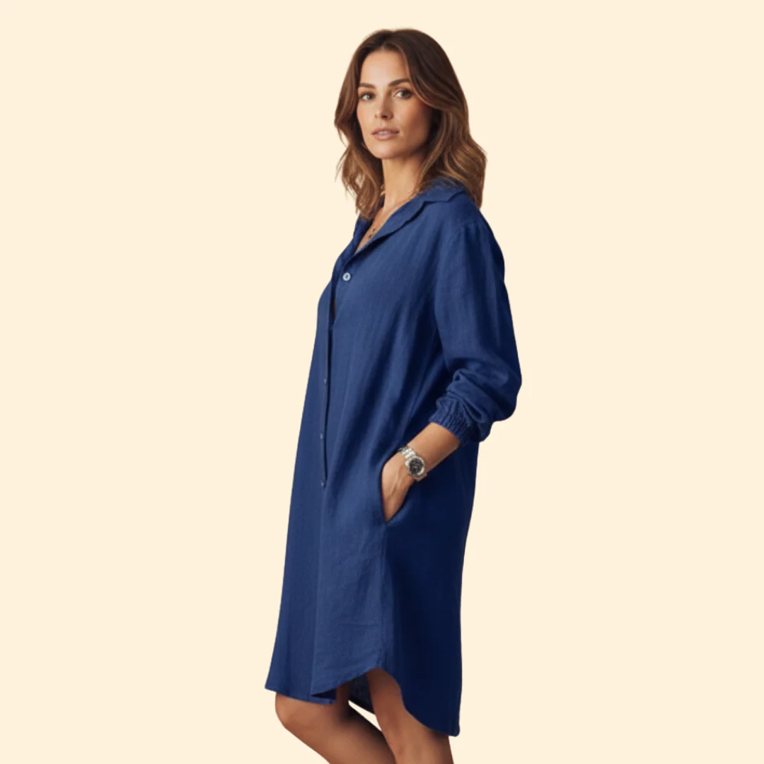 Women's Button-Down Dress with Long Sleeves - Image 3