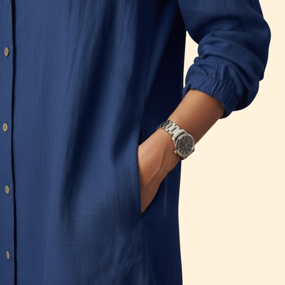 Women's Button-Down Dress with Long Sleeves - Image 6