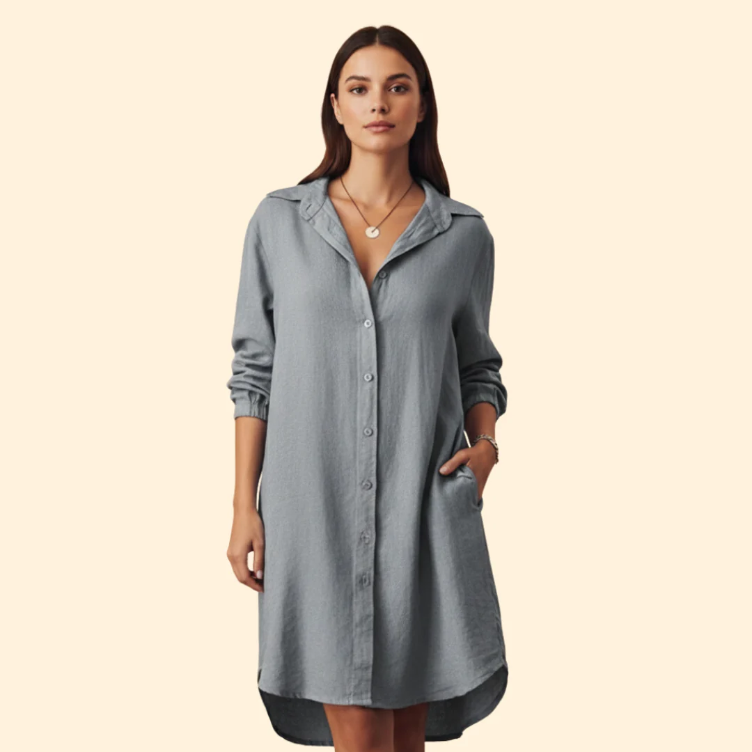 Women's Button-Down Dress with Long Sleeves - Image 8