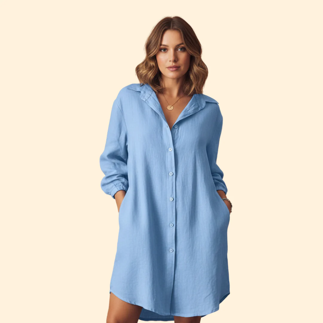 Women's Button-Down Dress with Long Sleeves - Image 9