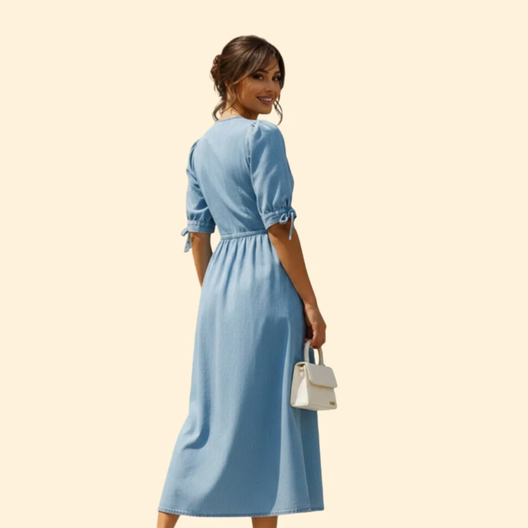 Women’s Button-Down Midi Dress with V-Neck - Image 4