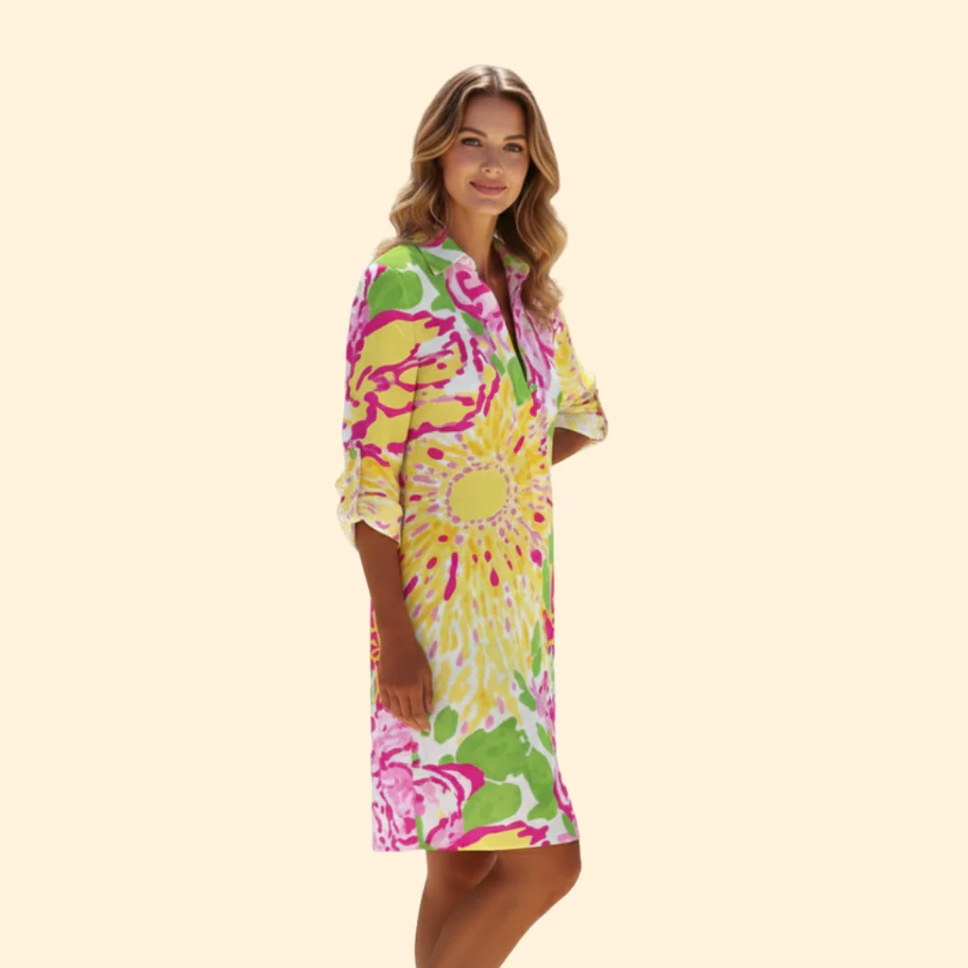 Women’s Button-Down Shirt Dress with Floral Print - Image 3