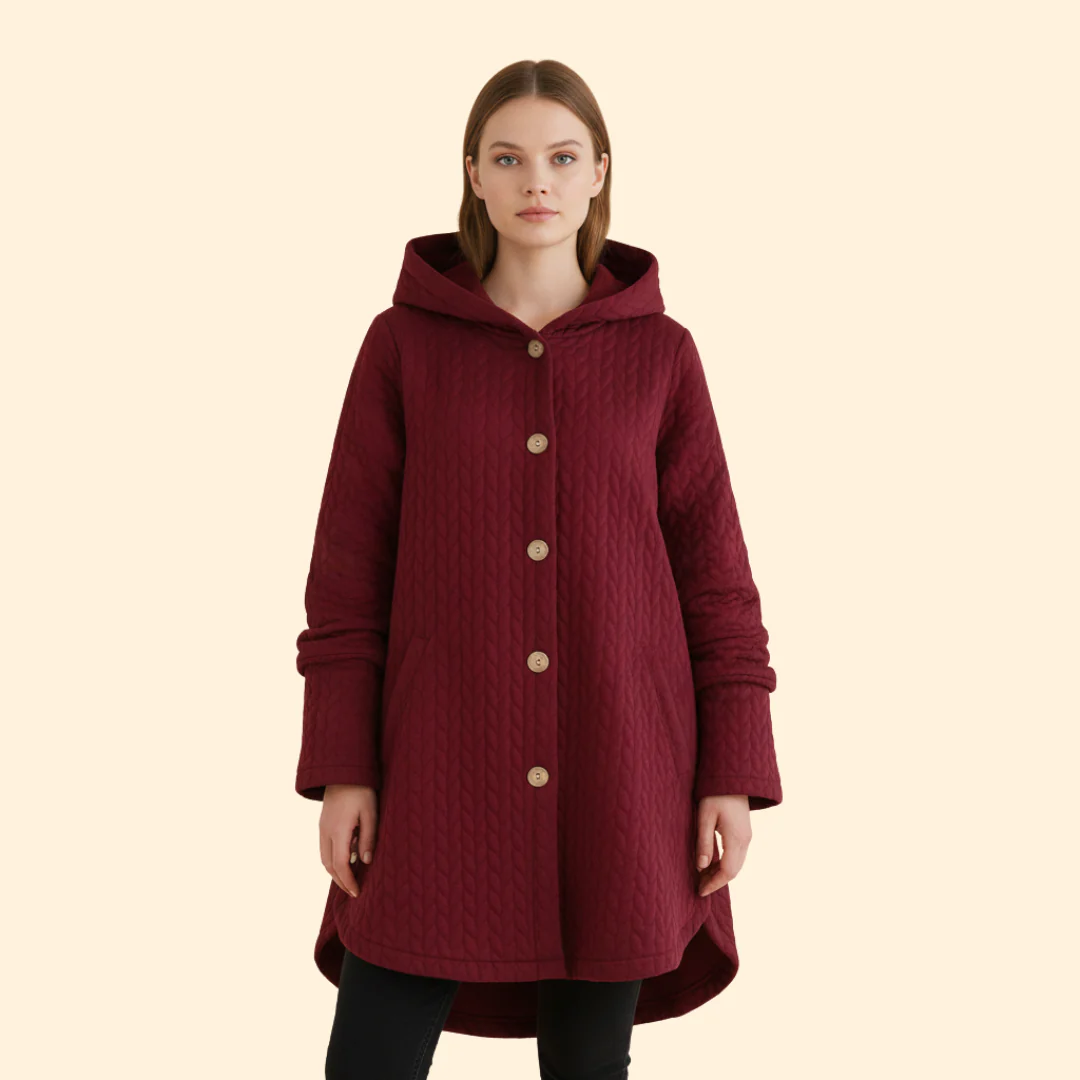 Women’s Button Front Coat with Hood - Image 2