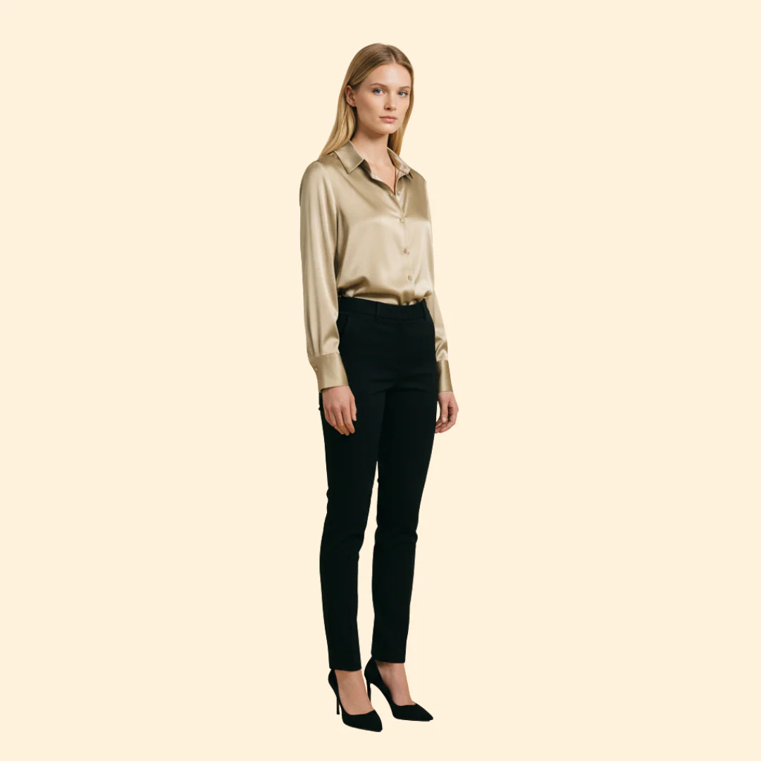 Women’s Button Up Blouse with Satin Finish - Image 3