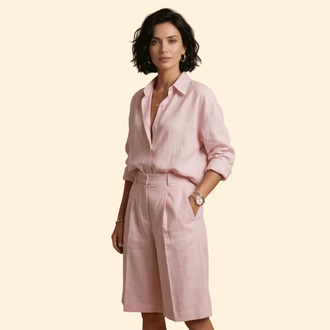 Women’s Button-Up Shirt with Loose Tailored Pants - Image 3