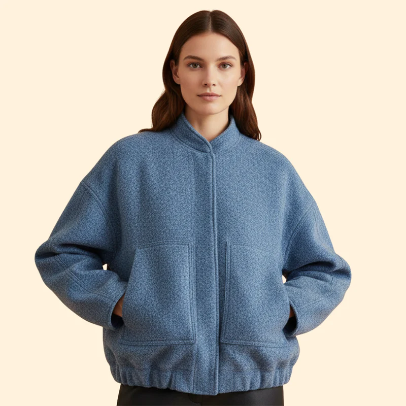 Women’s Casual Bomber Jacket with Front Pockets - Image 2