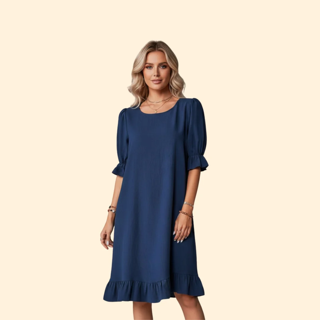 Women’s Casual Dress with Puff Sleeves - Image 2