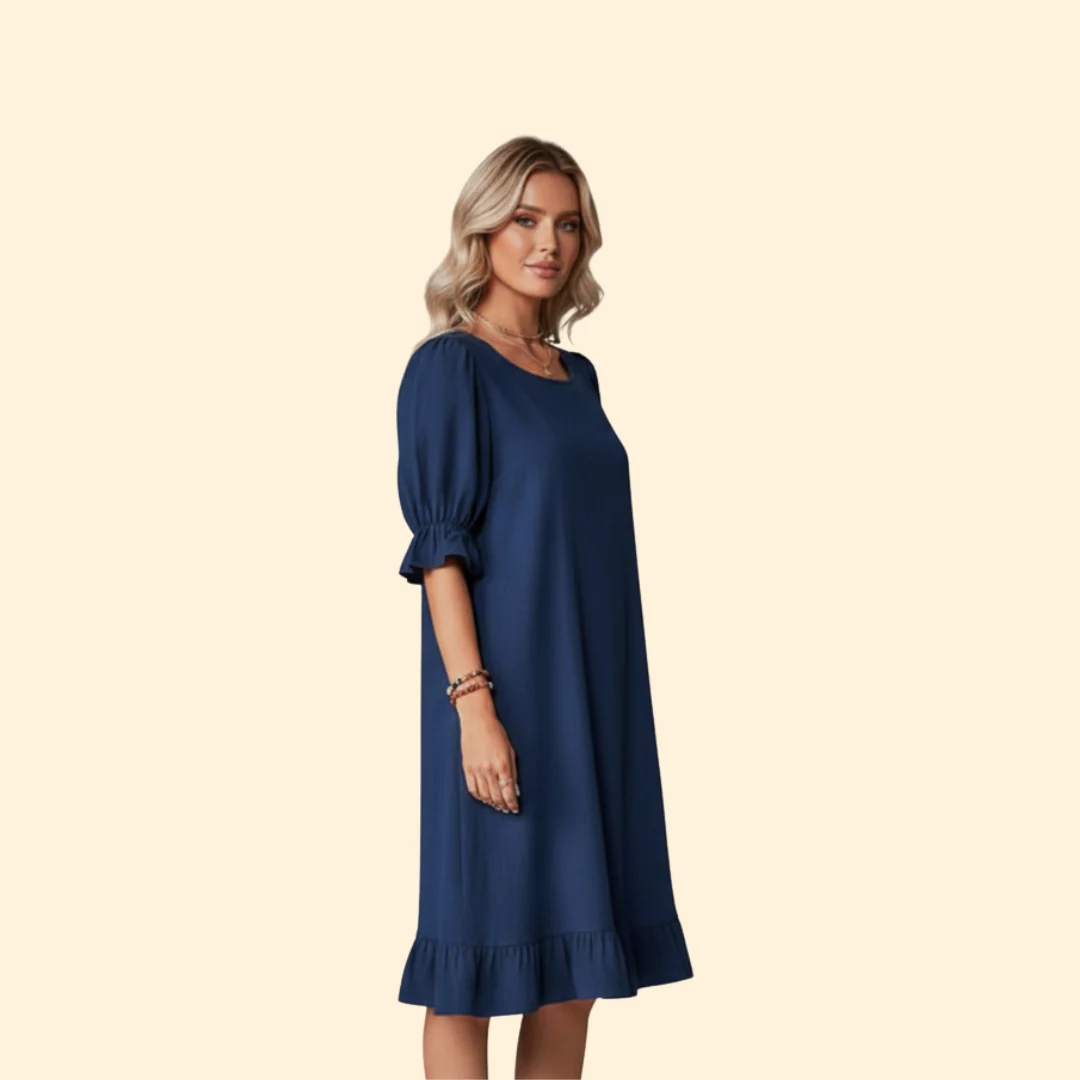 Women’s Casual Dress with Puff Sleeves - Image 3