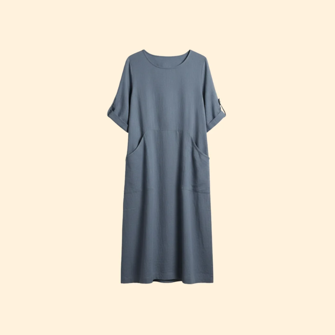 Women’s Casual Dress with Roll-Up Sleeves