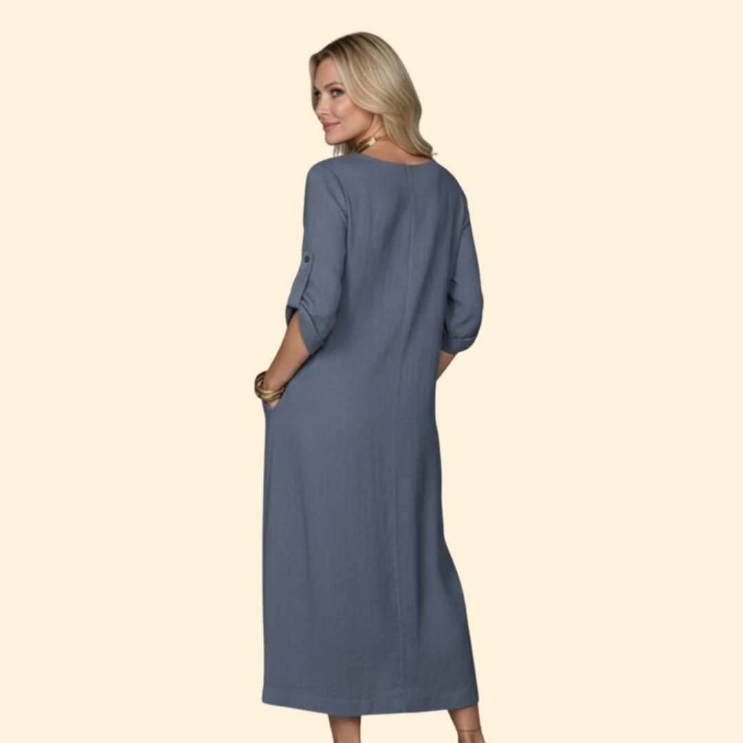 Women’s Casual Dress with Roll-Up Sleeves - Image 4
