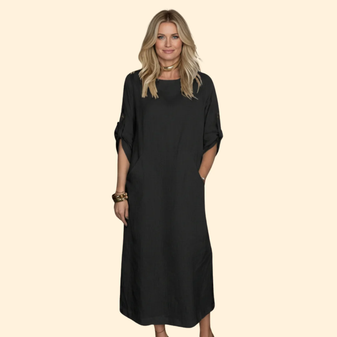 Women’s Casual Dress with Roll-Up Sleeves - Image 6