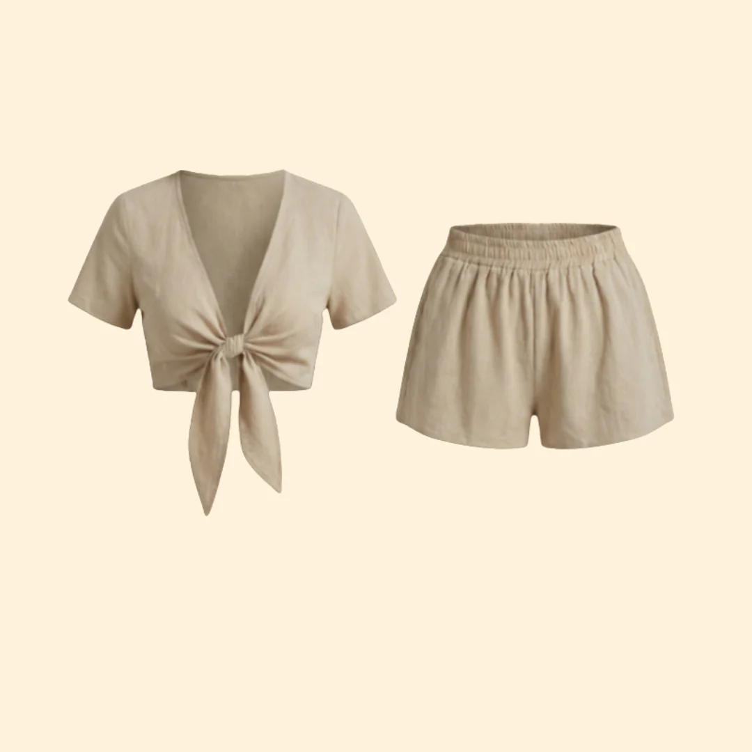 Women’s Casual Outfit with V-Neck Crop Top