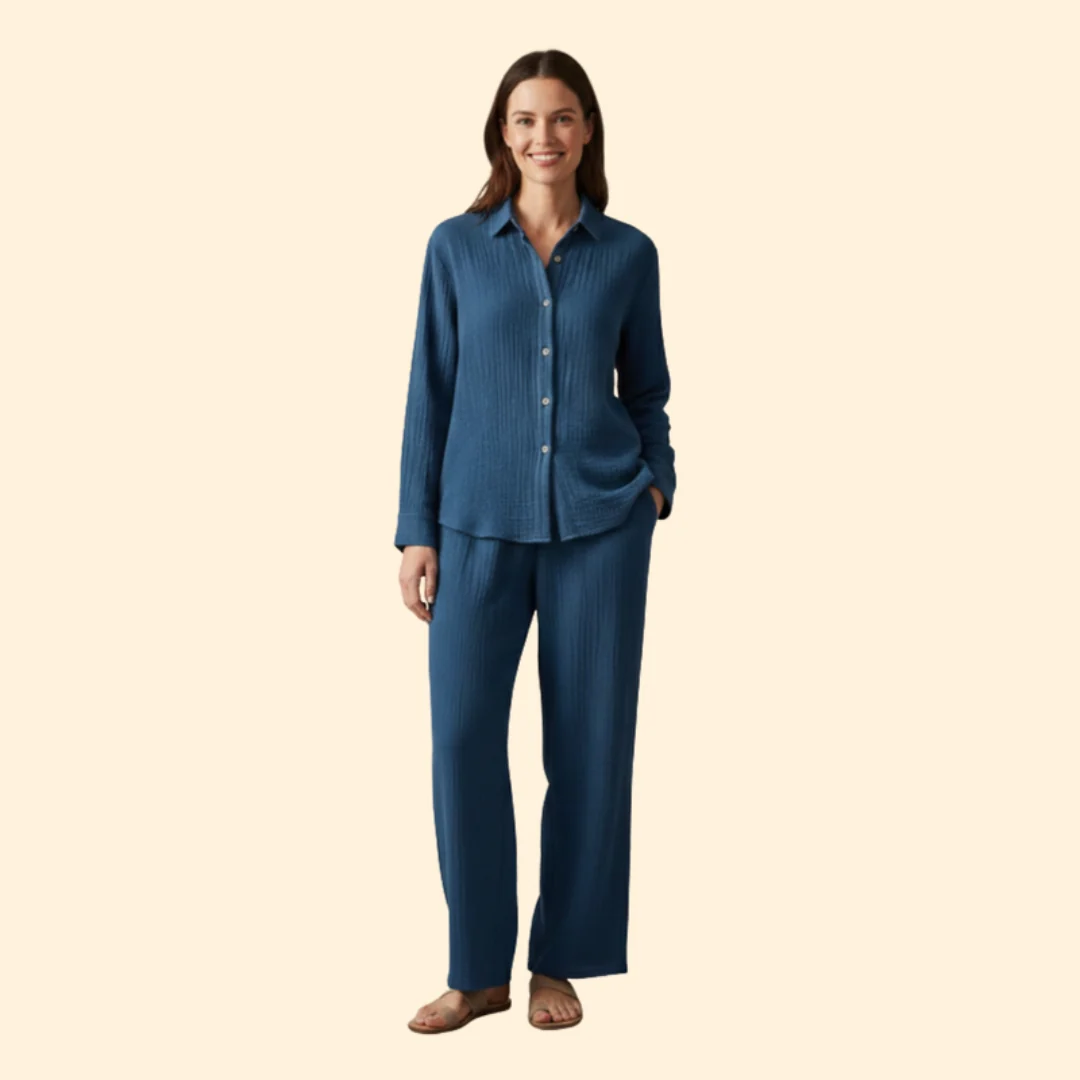 Women’s Casual Set with Buttoned Shirt and Trousers - Image 2
