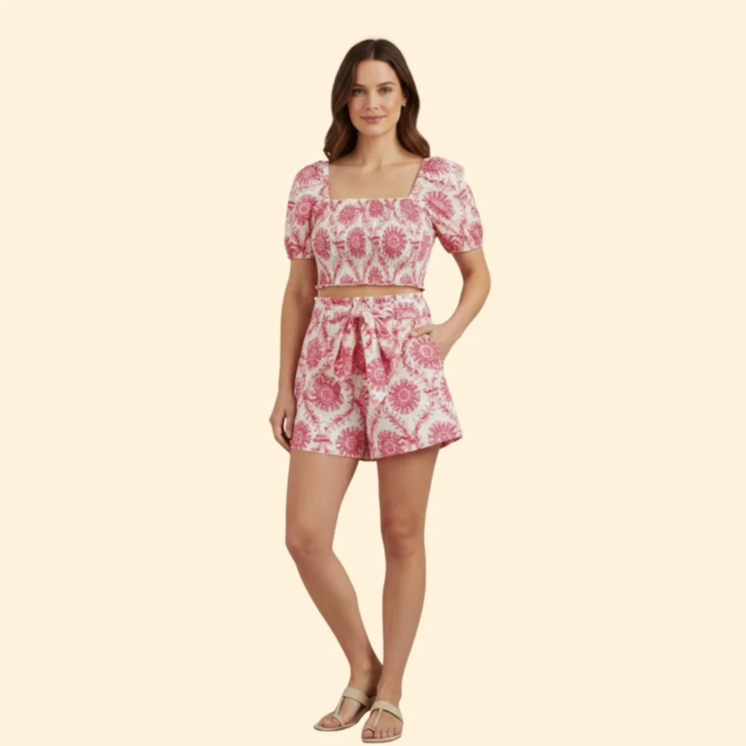 Women’s Casual Set with Square Neckline Crop Top - Image 2
