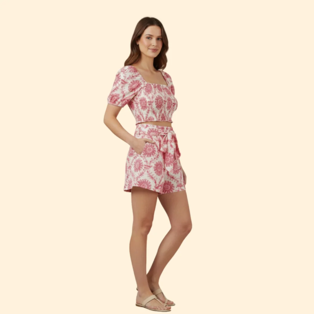 Women’s Casual Set with Square Neckline Crop Top - Image 3