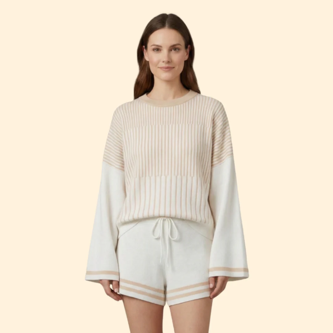 Women’s Casual Set with Striped Oversized Top