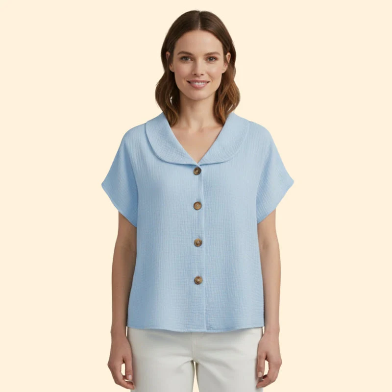 Women’s Casual T-Shirt with Button Detail and Collar - Image 2