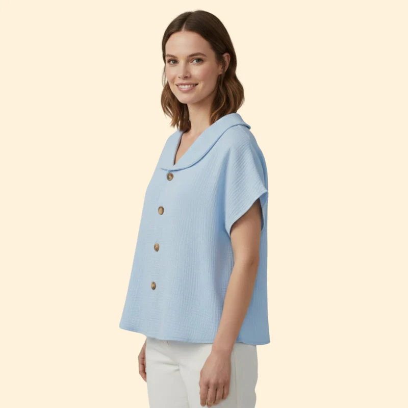 Women’s Casual T-Shirt with Button Detail and Collar - Image 3