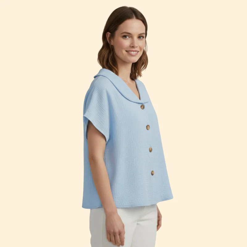 Women’s Casual T-Shirt with Button Detail and Collar - Image 4