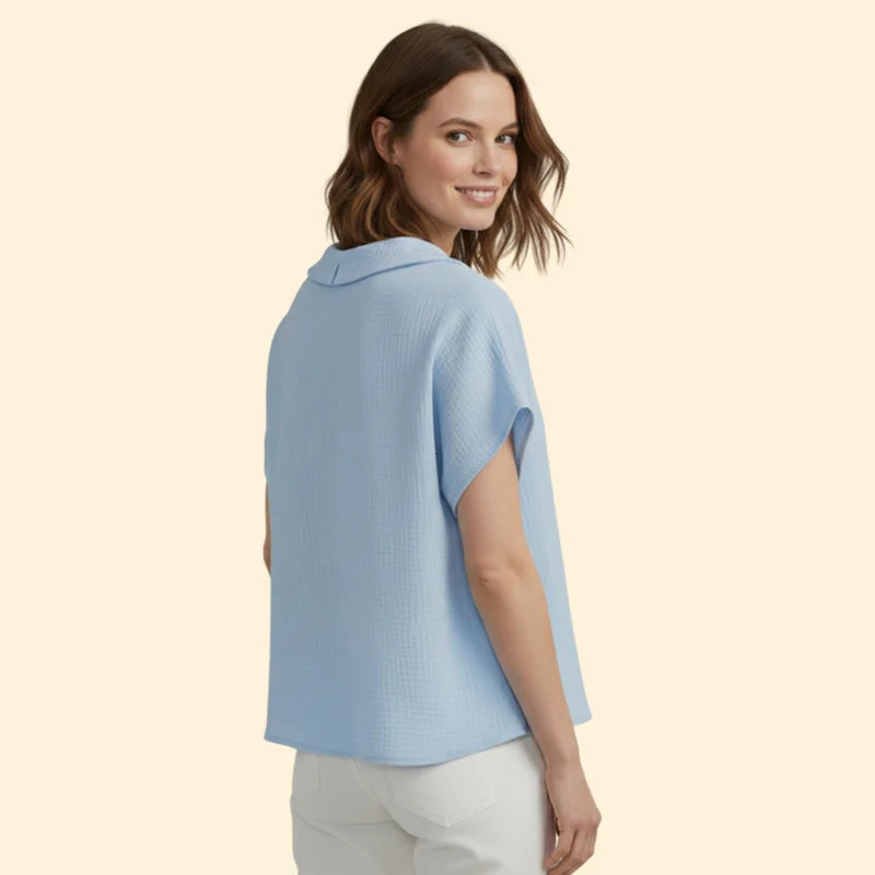 Women’s Casual T-Shirt with Button Detail and Collar - Image 5