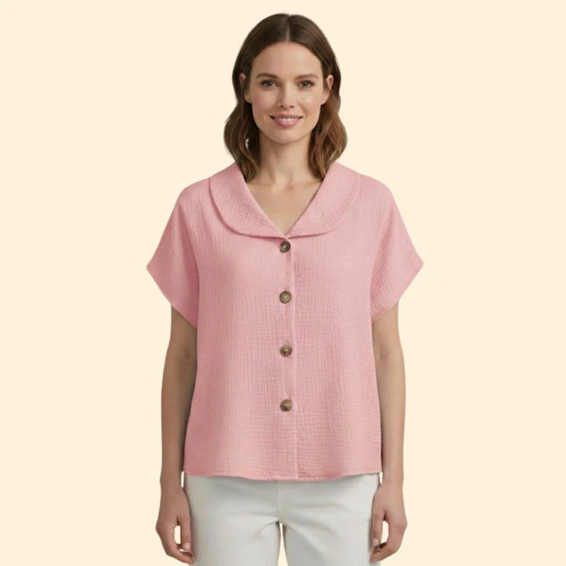 Women’s Casual T-Shirt with Button Detail and Collar - Image 7
