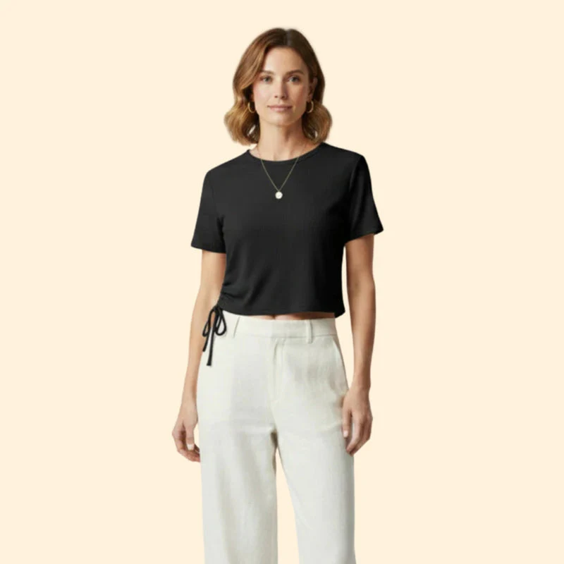 Women’s Casual T-Shirt with Drawstring Side - Image 6