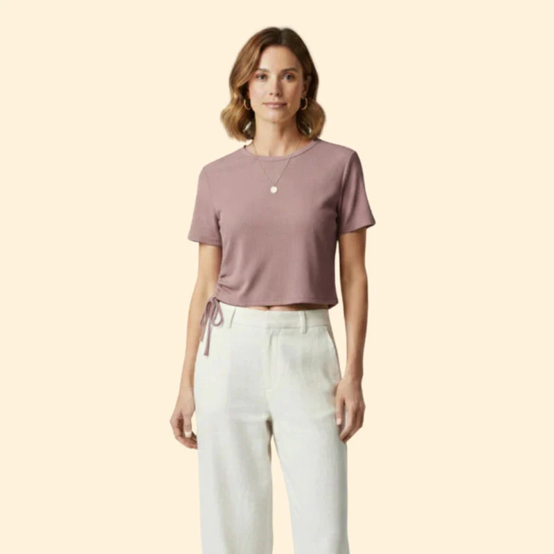 Women’s Casual T-Shirt with Drawstring Side - Image 7