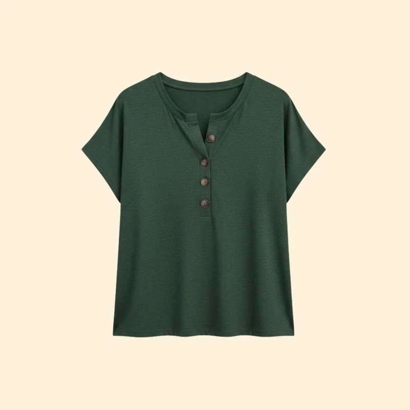 Women's Casual T-Shirt with Henley Neckline