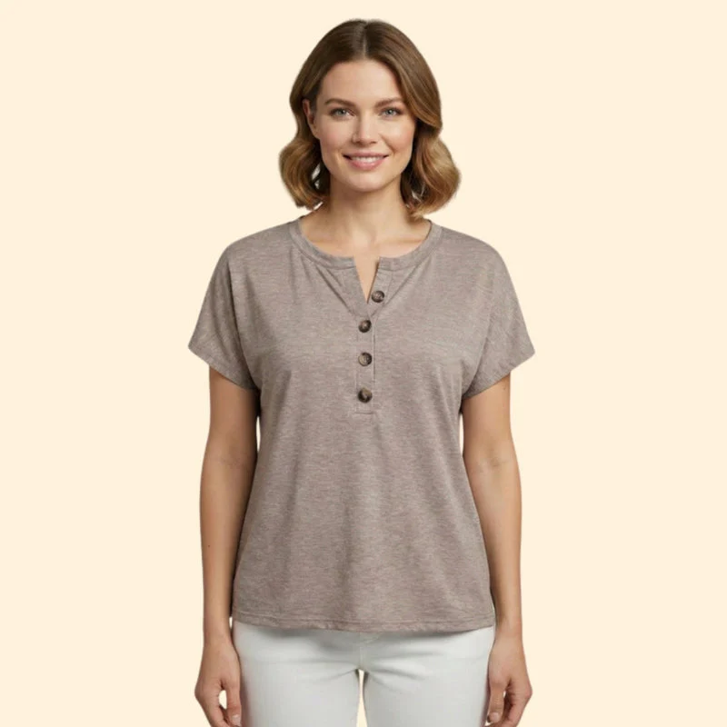 Women's Casual T-Shirt with Henley Neckline - Image 10