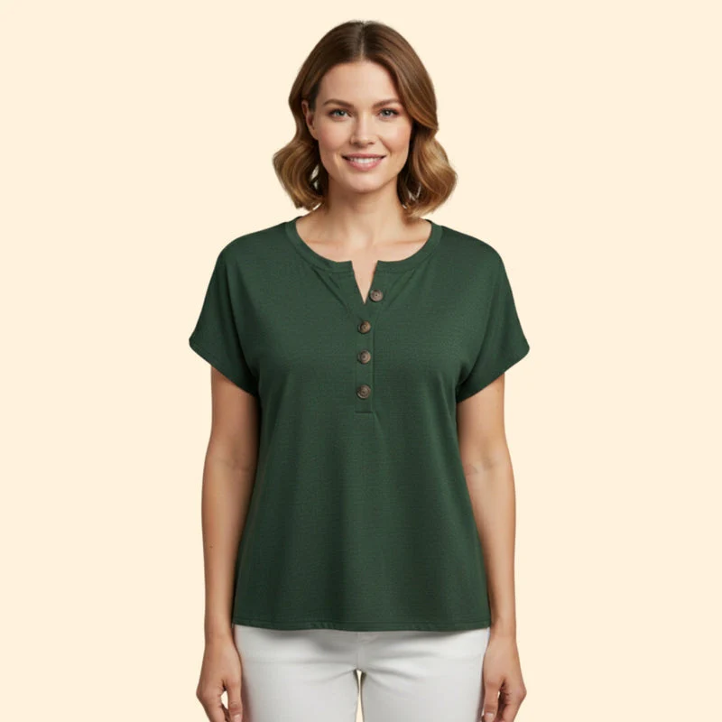 Women's Casual T-Shirt with Henley Neckline - Image 2