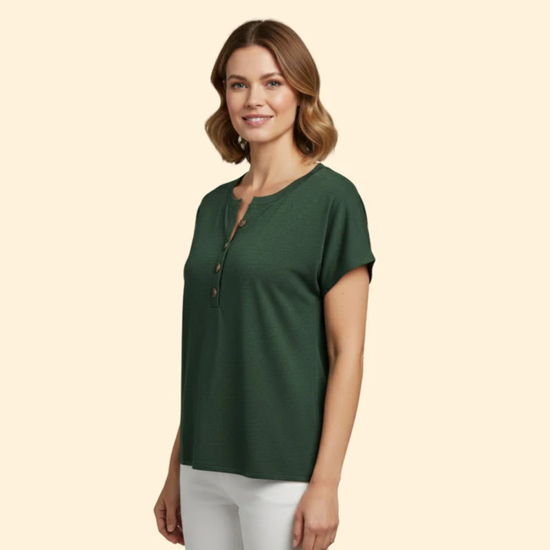 Women's Casual T-Shirt with Henley Neckline - Image 3