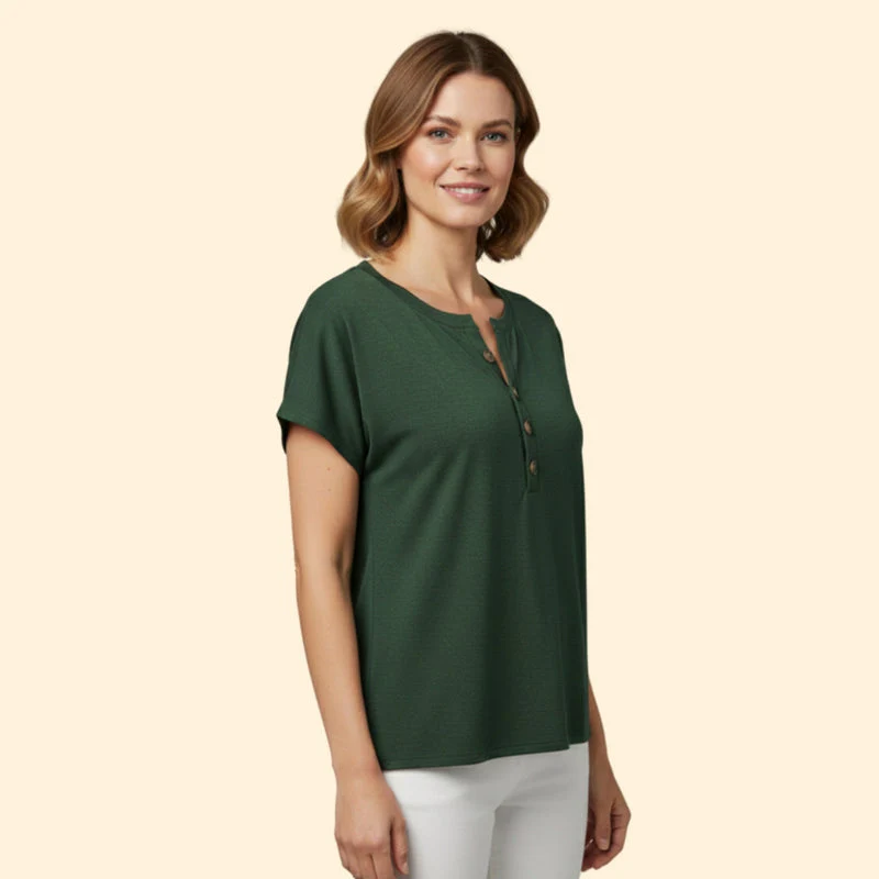 Women's Casual T-Shirt with Henley Neckline - Image 4