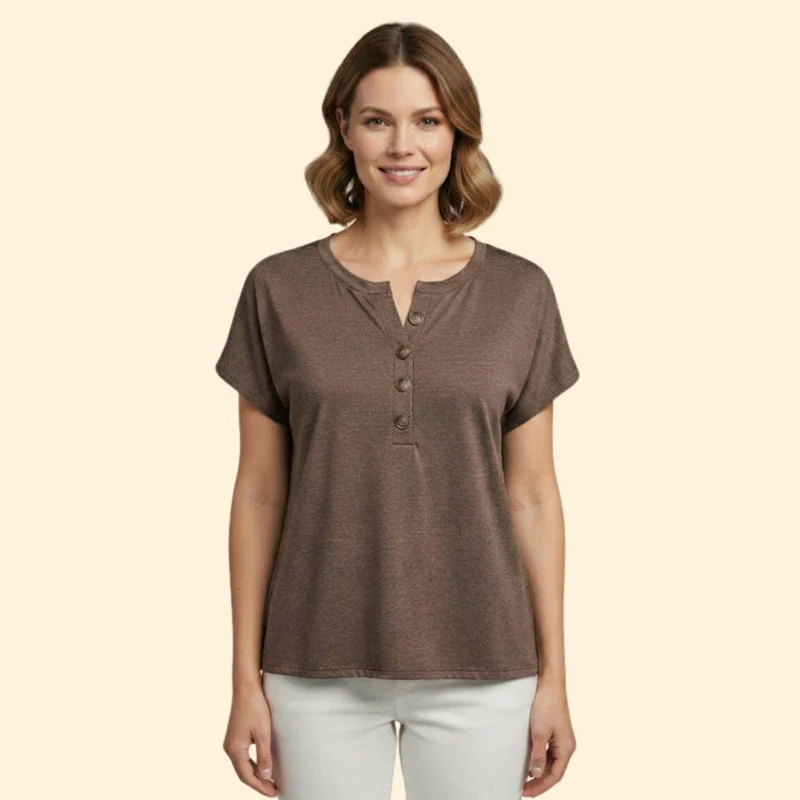 Women's Casual T-Shirt with Henley Neckline - Image 6