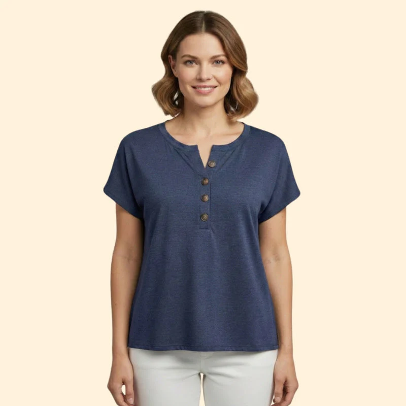 Women's Casual T-Shirt with Henley Neckline - Image 7