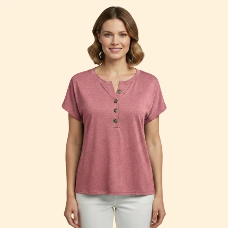 Women's Casual T-Shirt with Henley Neckline - Image 9