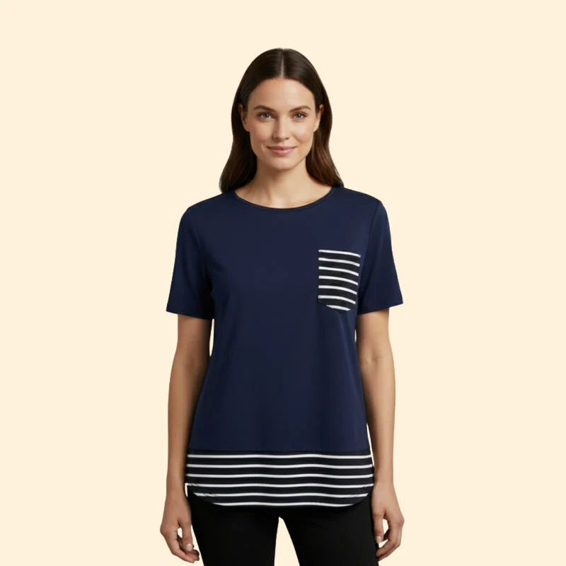 Women’s Casual T-Shirt with Striped Pocket - Image 2