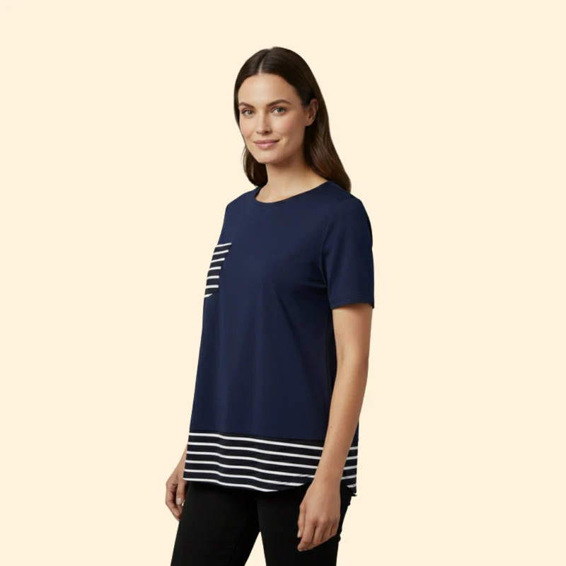 Women’s Casual T-Shirt with Striped Pocket - Image 3