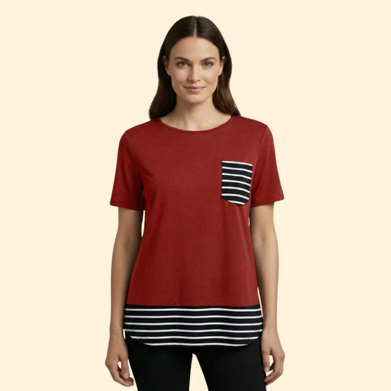 Women’s Casual T-Shirt with Striped Pocket - Image 9