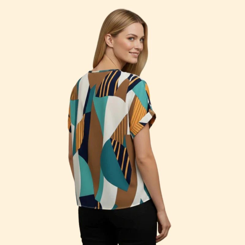 Women’s Casual T-Shirt with V-Neck and Bold Patterns - Image 4