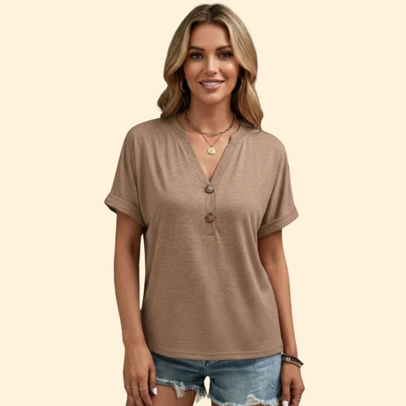 Women’s Casual T-Shirt with V-Neck and Buttons - Image 10
