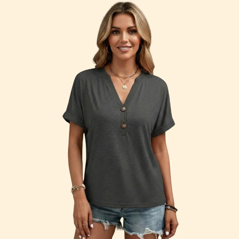 Women’s Casual T-Shirt with V-Neck and Buttons - Image 6