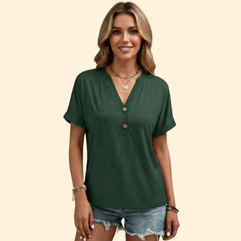 Women’s Casual T-Shirt with V-Neck and Buttons - Image 8