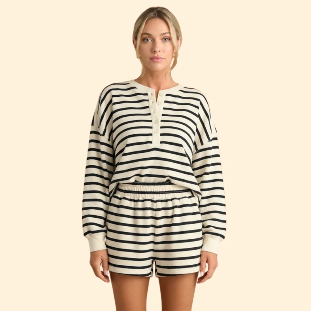 Women’s Casual Two-Piece Set with Stripes - Image 2