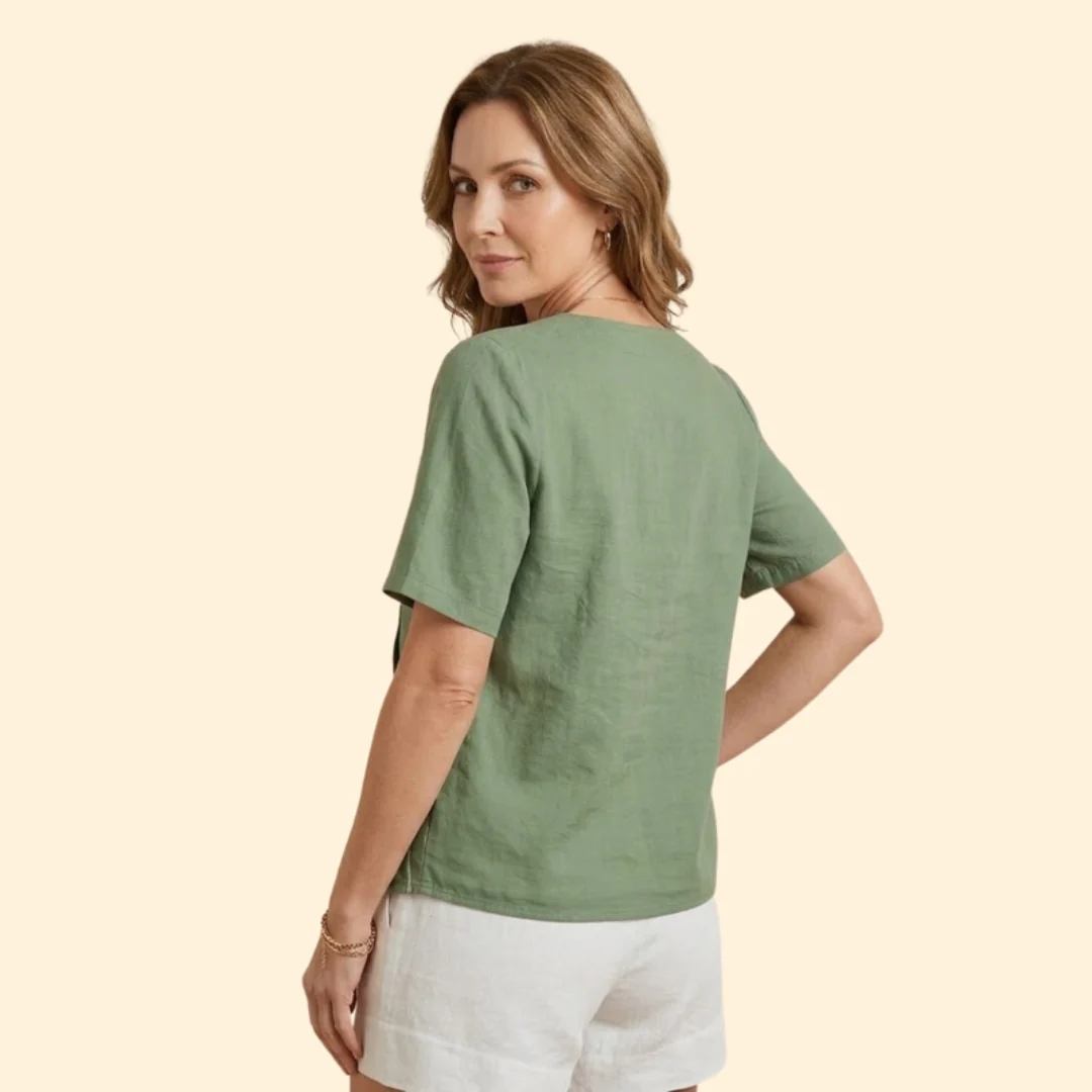 Women’s Casual V-Neck Blouse with Large Buttons - Image 3