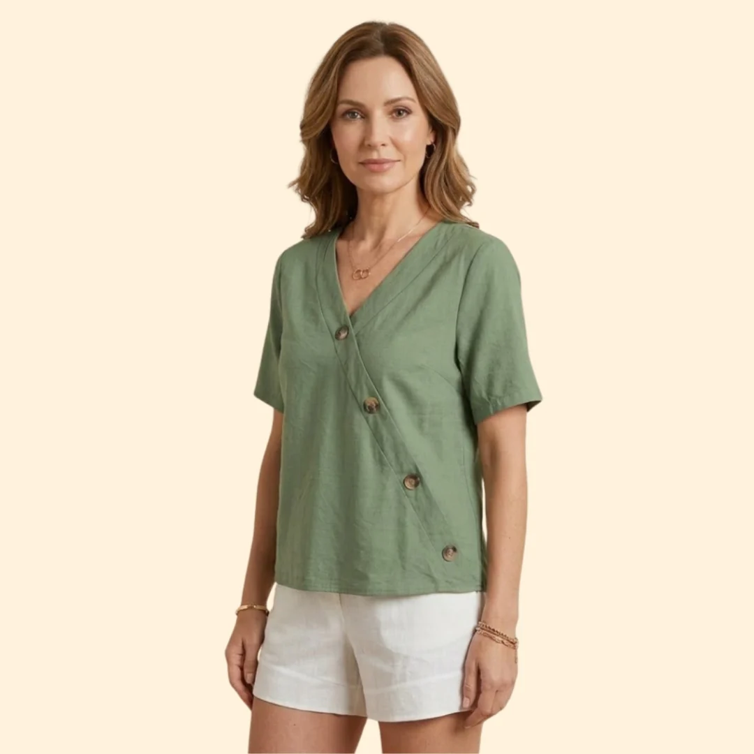 Women’s Casual V-Neck Blouse with Large Buttons - Image 5
