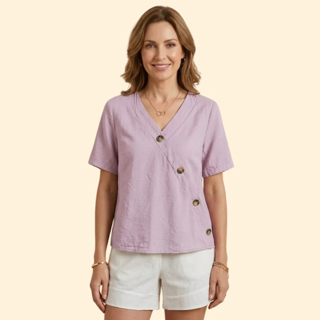 Women’s Casual V-Neck Blouse with Large Buttons - Image 7