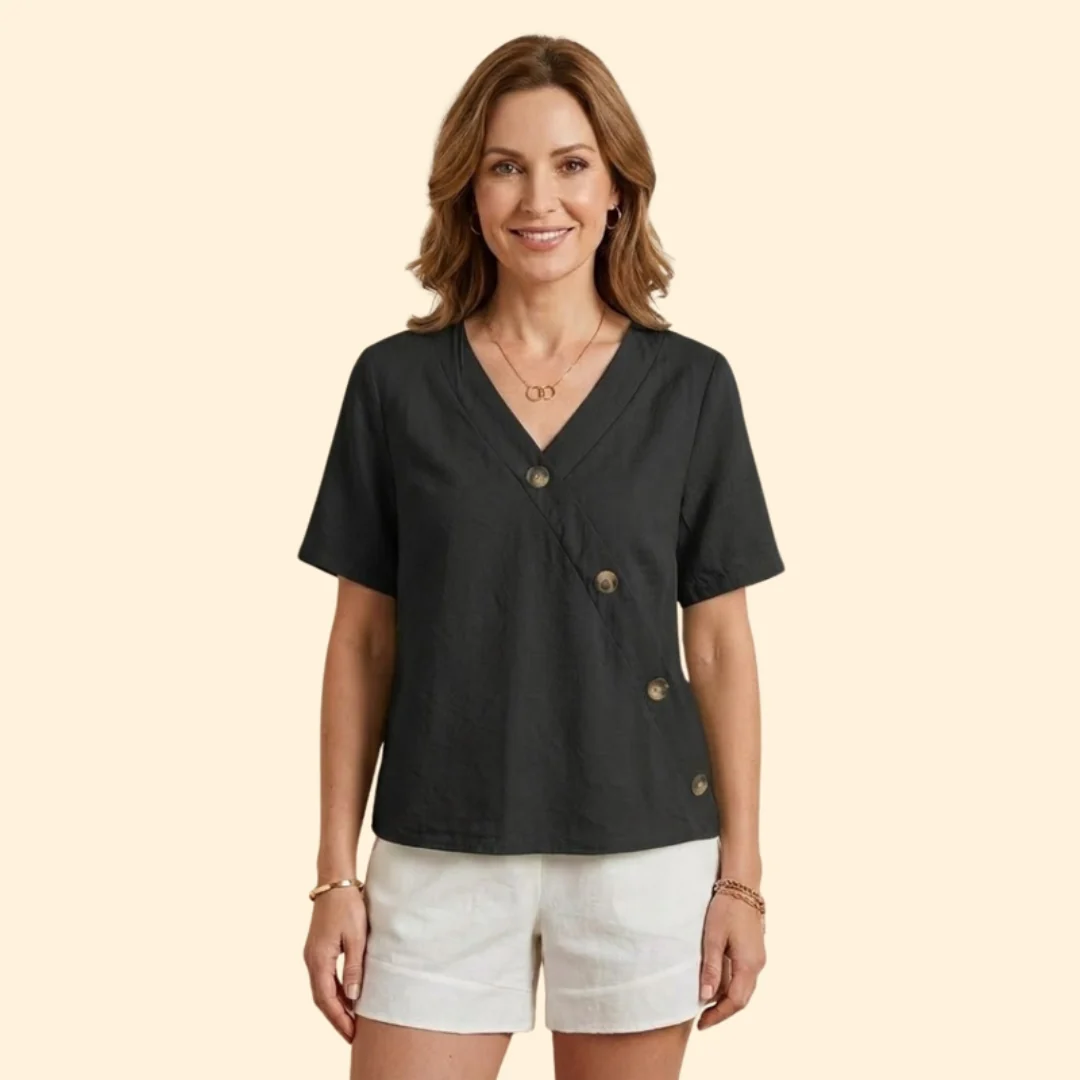 Women’s Casual V-Neck Blouse with Large Buttons - Image 8